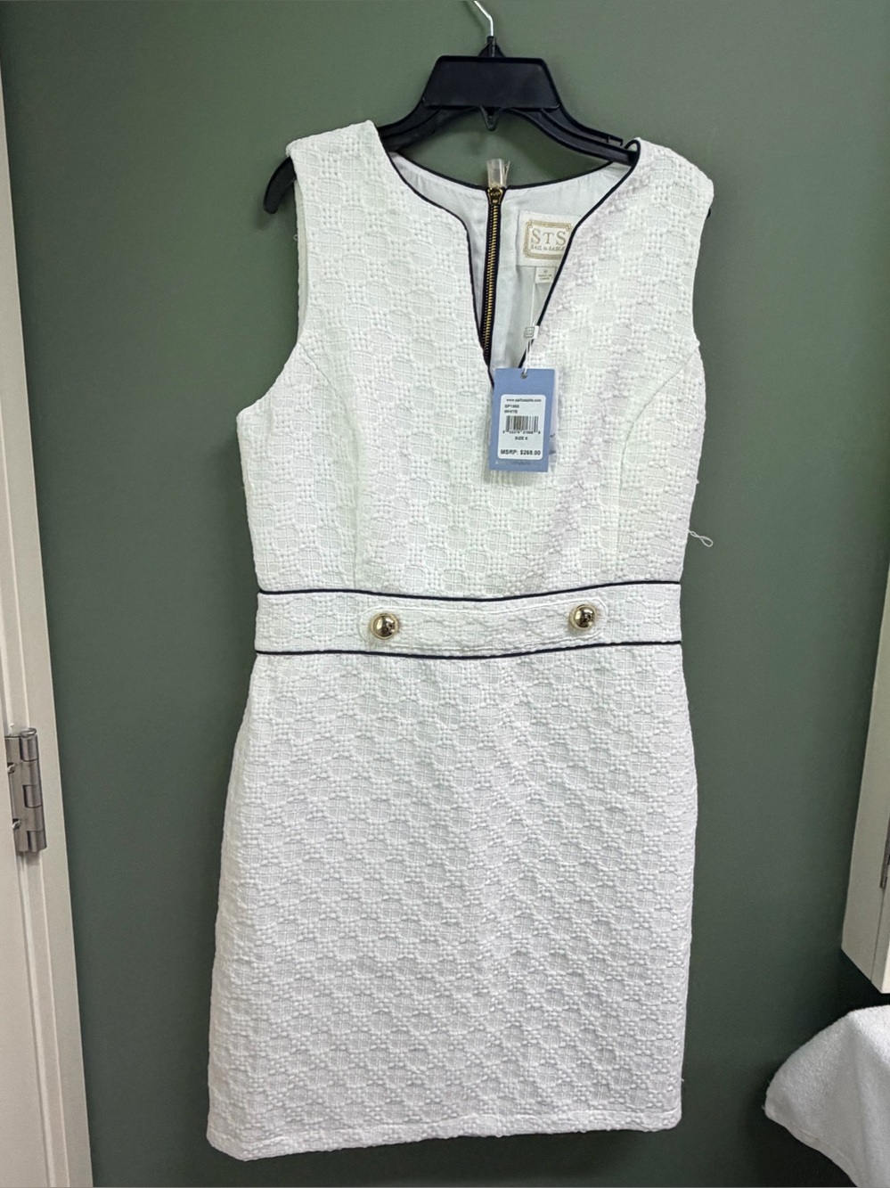 Sail to Sable White Textured Sheath with Navy Trim
